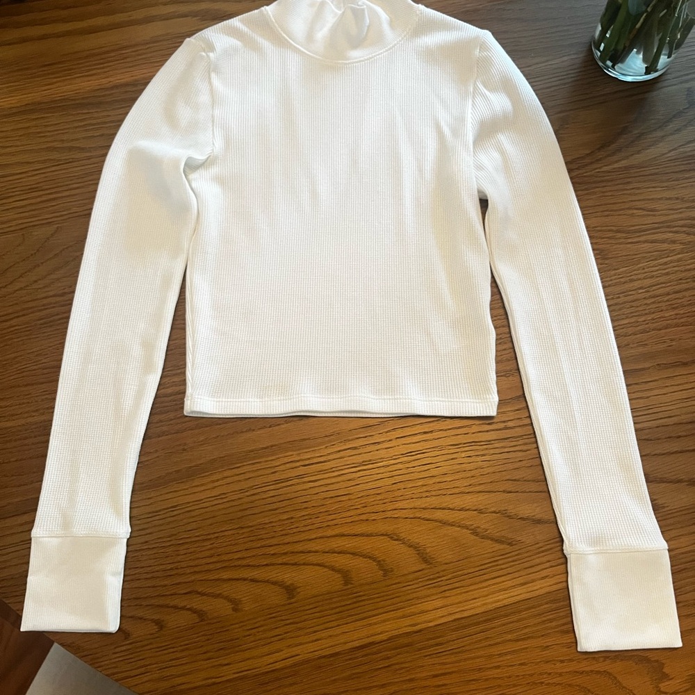 American Eagle Outfitters White Ribbed Mock Neck Long Sleeve Top